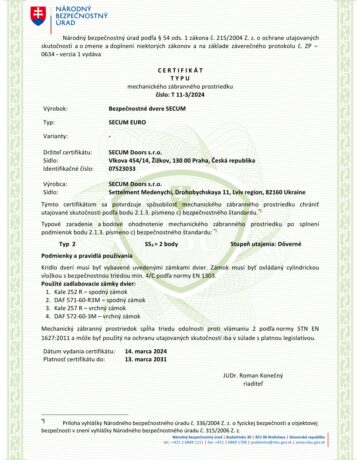 Certifikát NBÚ